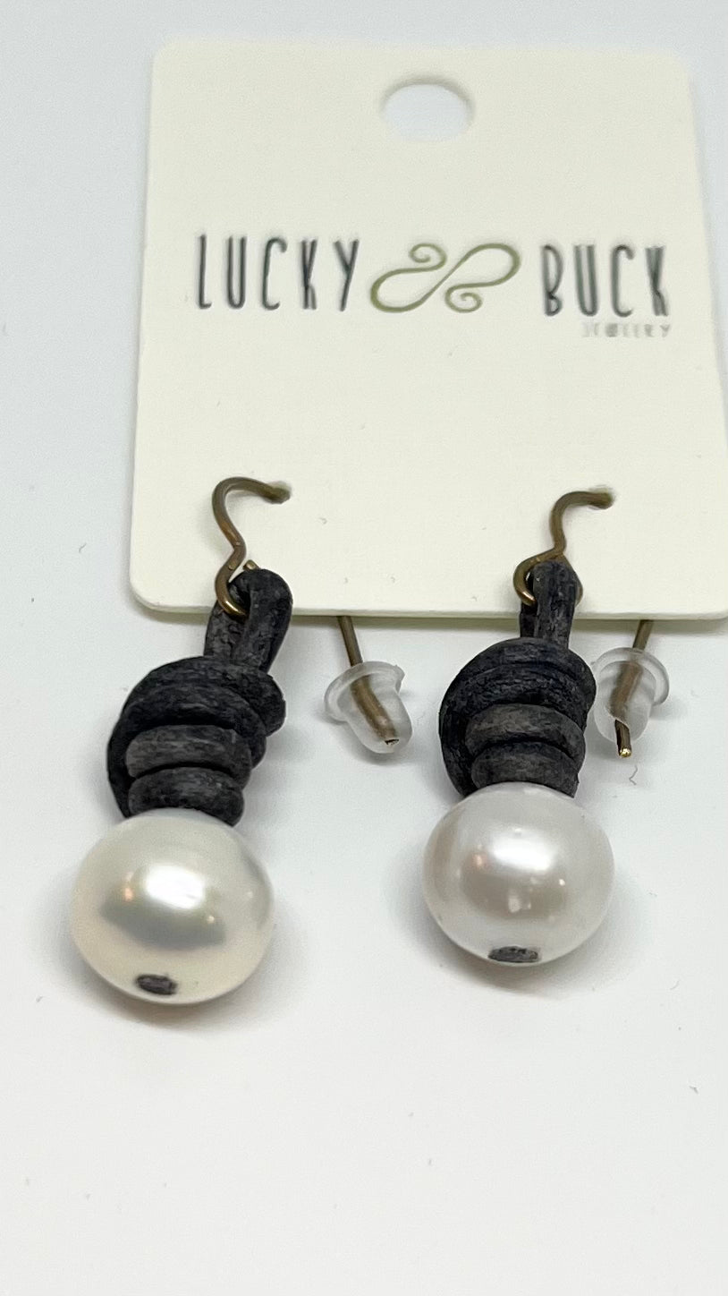 Leather and Pearl Earrings