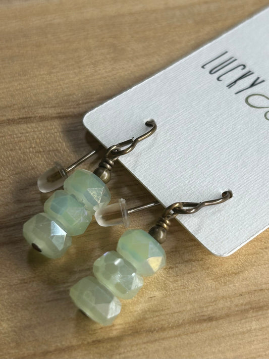 Light Celery Green wagon wheel crystal earrings