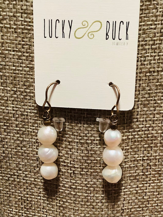 Triple freshwater pearl earrings