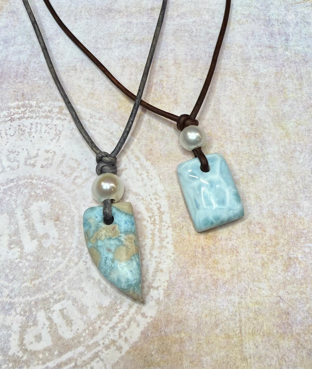 Larimar and Freshwater Pearl Necklaces