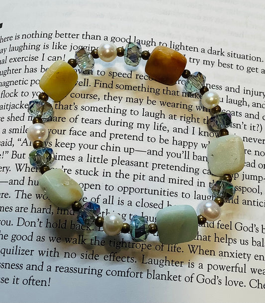 Square Amazonite and freshwater pearl bracelet