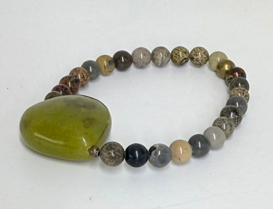 Jade and jasper heart bracelet