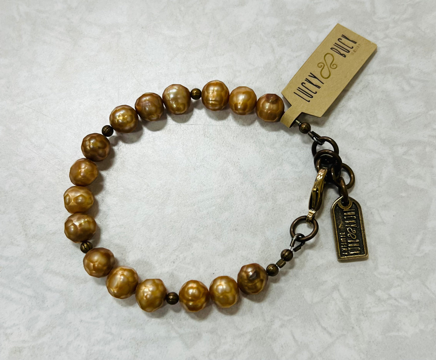 Gold faceted freshwater pearl bracelet