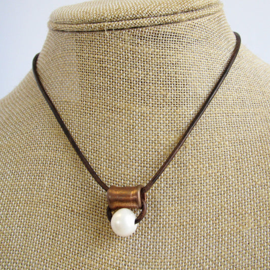 Art Deco Pearl & Copper Necklace