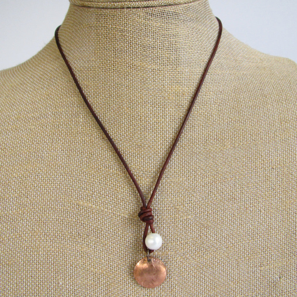 Pearl & Copper Penny Necklace