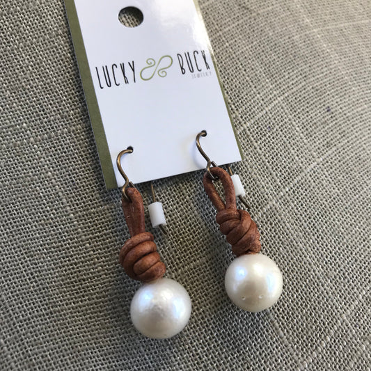 Leather and Pearl Earrings